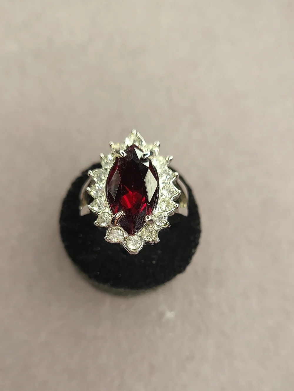Red Marquise Crystal Halo Ring
